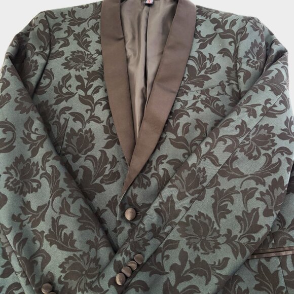 Saville Row Black Floral Satin Shawl Lapel Slim Cut  Evening Formal Jacket - Picture 7 of 13